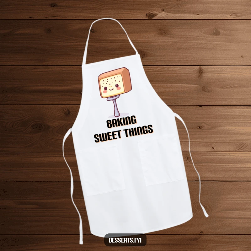Funny candy bar apron featuring a delighted candy bar balancing a tiny fork, perfect for keeping clean during cooking or baking sweet treats.