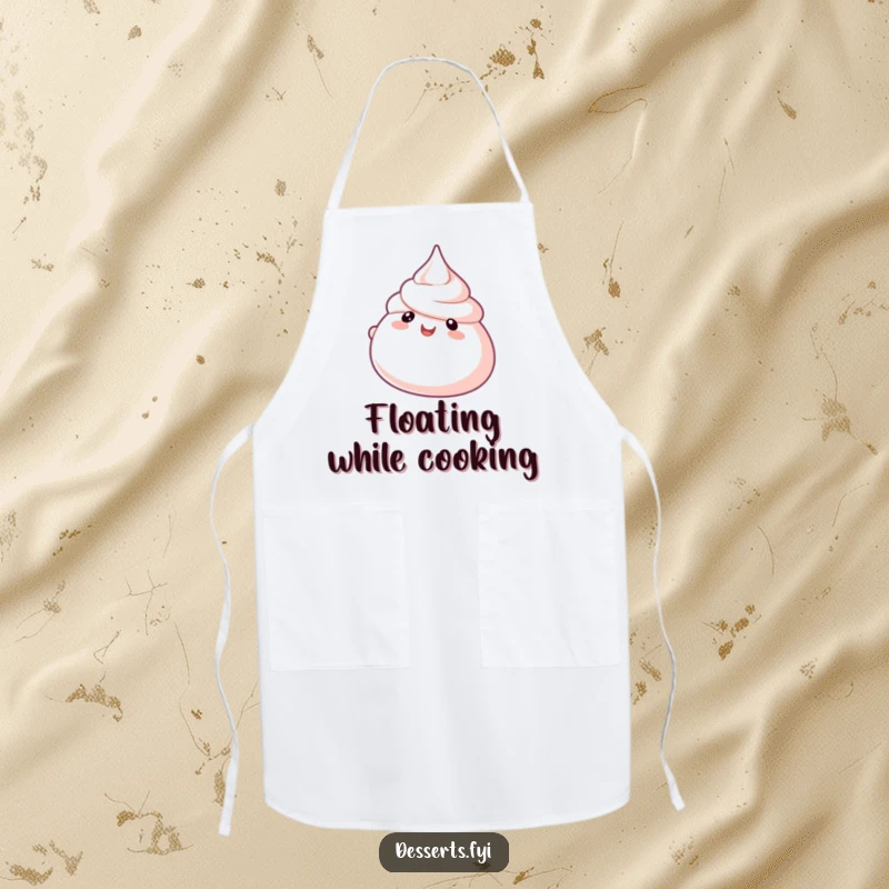 Funny Meringue Baking Apron showcasing a bubbly character floating, perfect for cooking with sweet, lighthearted humor.