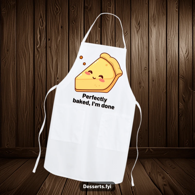 Funny baker's apron with a content pie slice sighing happily, its crusty edge visible, adding charm to kitchen duties.