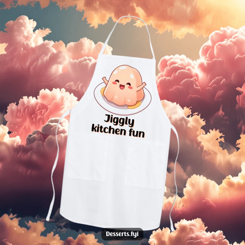 Funny jelly apron, a character in a joyful bounce on a plate, perfect for a fun and jiggly cooking experience.