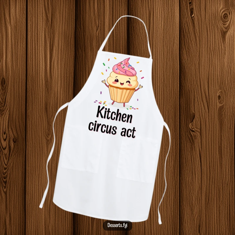 Funny Apron: A happy cupcake juggles sprinkles, making baking adventures sweet and humorous.