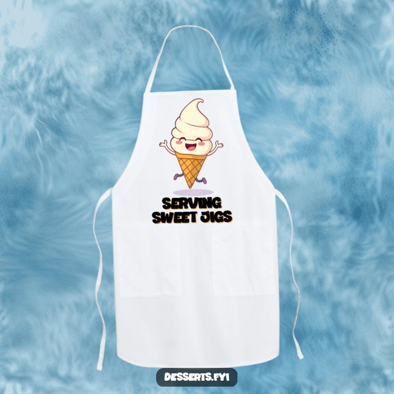 Funny Apron: Smiling ice cream cone with legs doing a joyful dance.