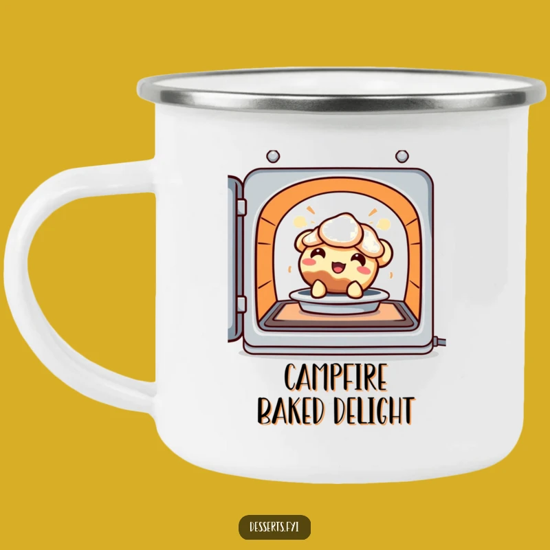 Funny Camp Mug: Delighted Pie Character for Warm Outdoor Moments