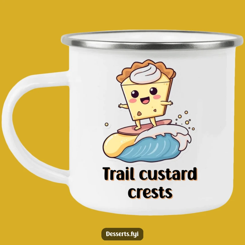 Funny Pie Character Custard Wave Camping Mug - Adventure & Dessert