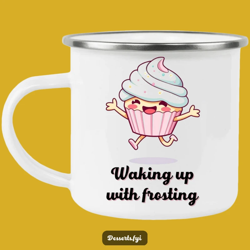 Funny Smiling Cupcake Camping Mug: Adventure Frosting Leap - Perfect Funny Gift