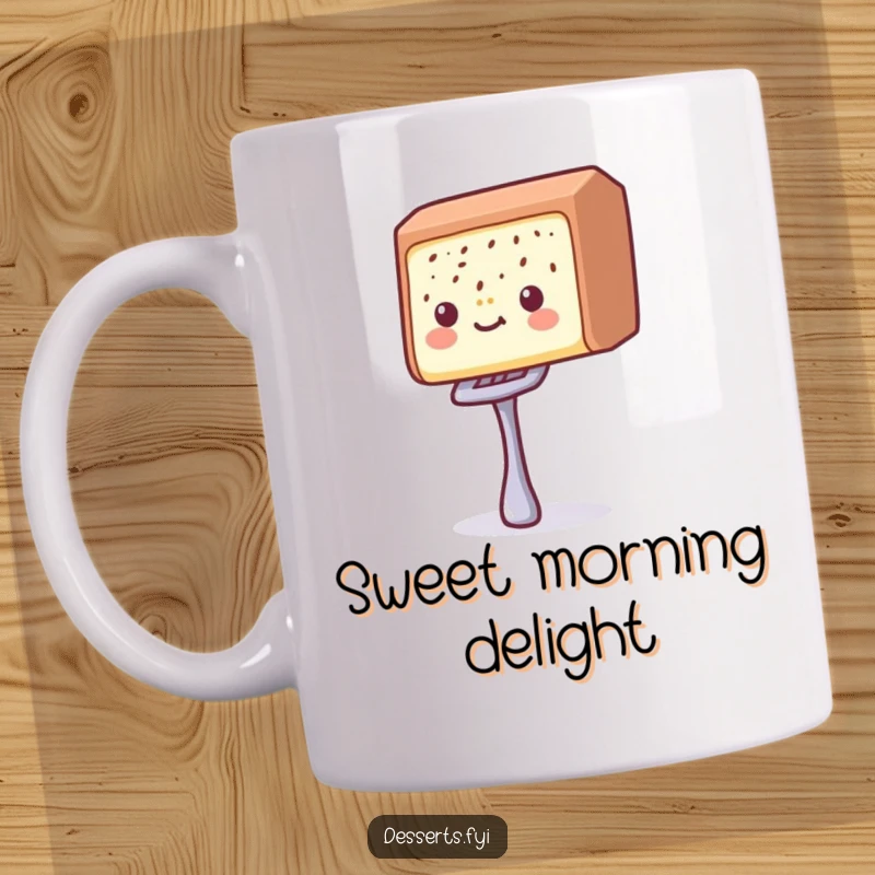 Funny candy bar mug featuring a delighted candy bar balancing a tiny fork, symbolizing sweet indulgence and humorous balance.