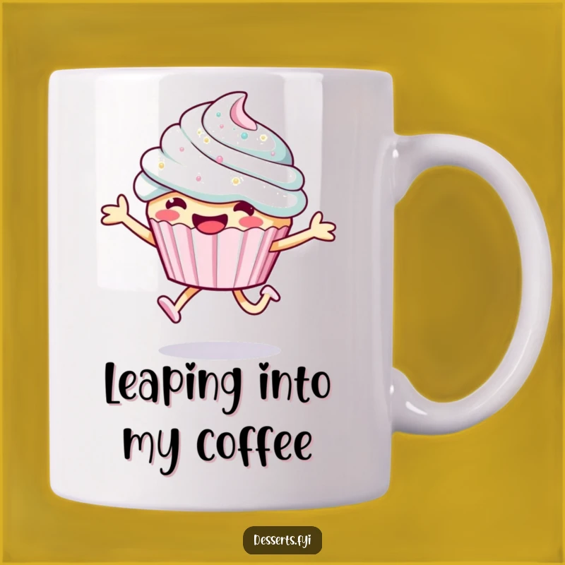 Funny Smiling Cupcake Mug: Joyful Leap Frosting Gift for Sweet Lovers