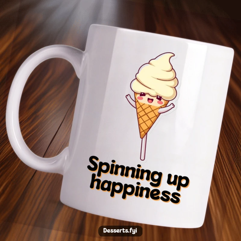 Funny Mug: A delighted ice cream cone character spins gleefully on a lollipop, embodying sweet, playful fun.