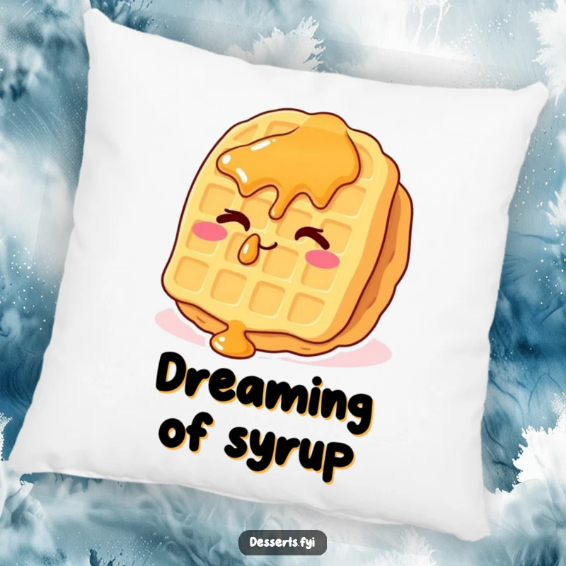 Funny waffle pillow with a whimsical waffle, syrup drops, and a cheeky wink, providing comfort and a humorous breakfast theme.