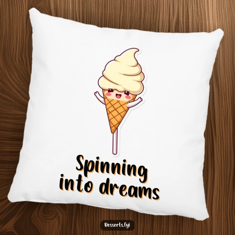 Funny Pillow: A delighted ice cream cone spins on a lollipop, offering cozy comfort and sweet, playful appeal.