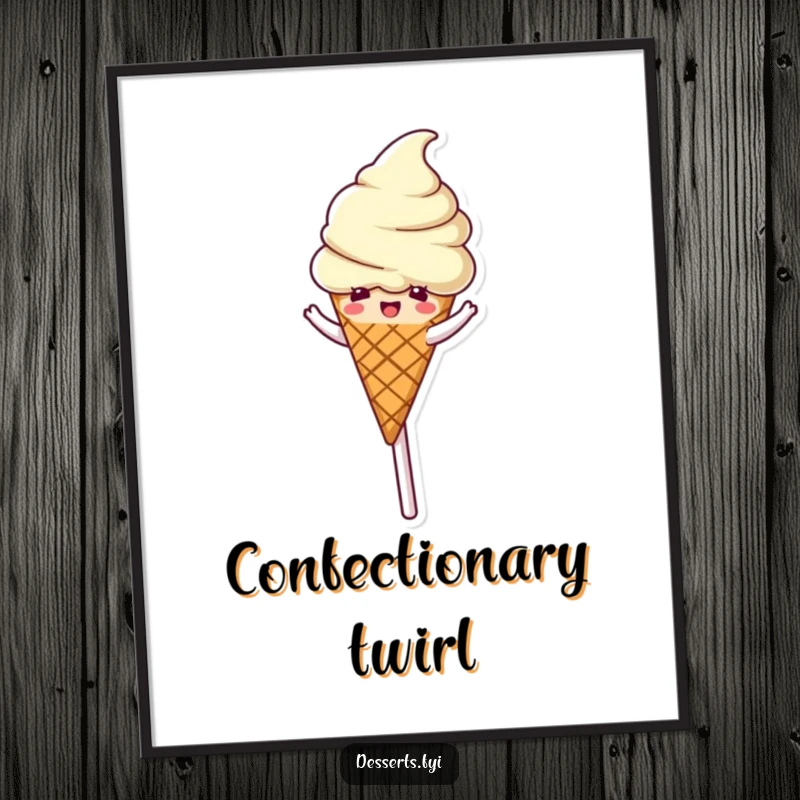 Funny Digital Art Print: A delighted ice cream cone spins on a lollipop, bringing instant sweet humor.