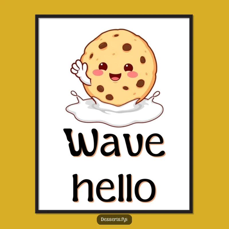 Funny Cookie Wave Digital Art: Happy Character Milk Puddle - Humorous Instant Download