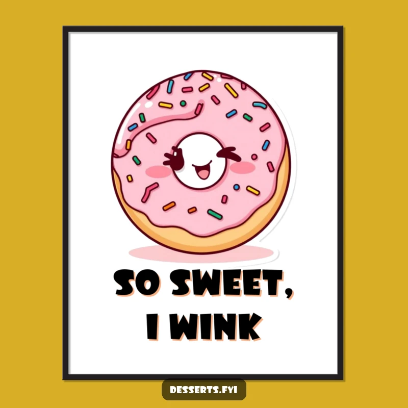 Funny Winking Donut Digital Art: Playful Sprinkled Wall Art for a Humorous Home