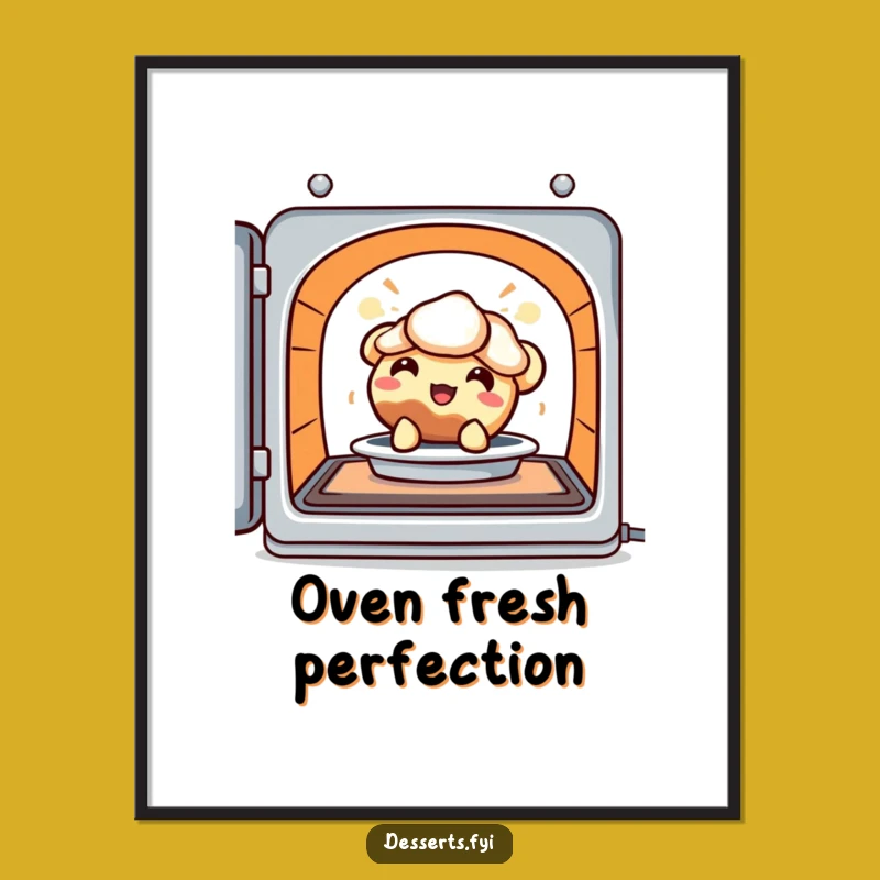 Funny Digital Art: Delighted Pie Character Oven Scene for Cozy Decor