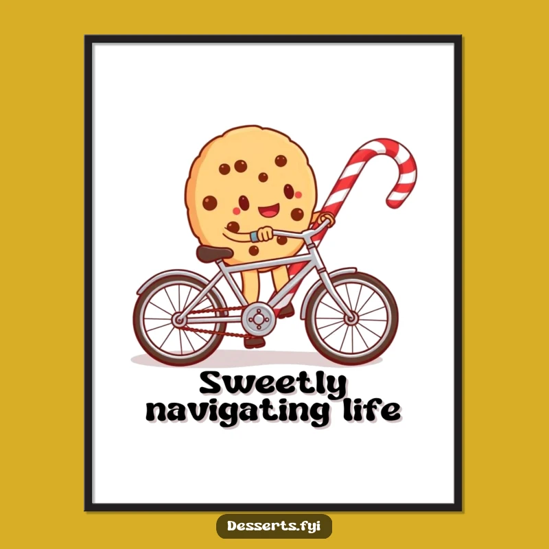 Funny Cookie Cyclist Digital Art - Whimsical Candy Cane Scene, Perfect Funny Gift Download