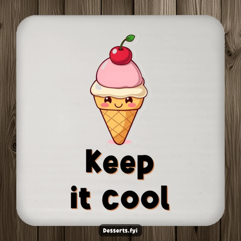 Funny Drink Coasters: A smiling ice cream cone character balances a cherry on its head, providing sweet, humorous protection for tables.