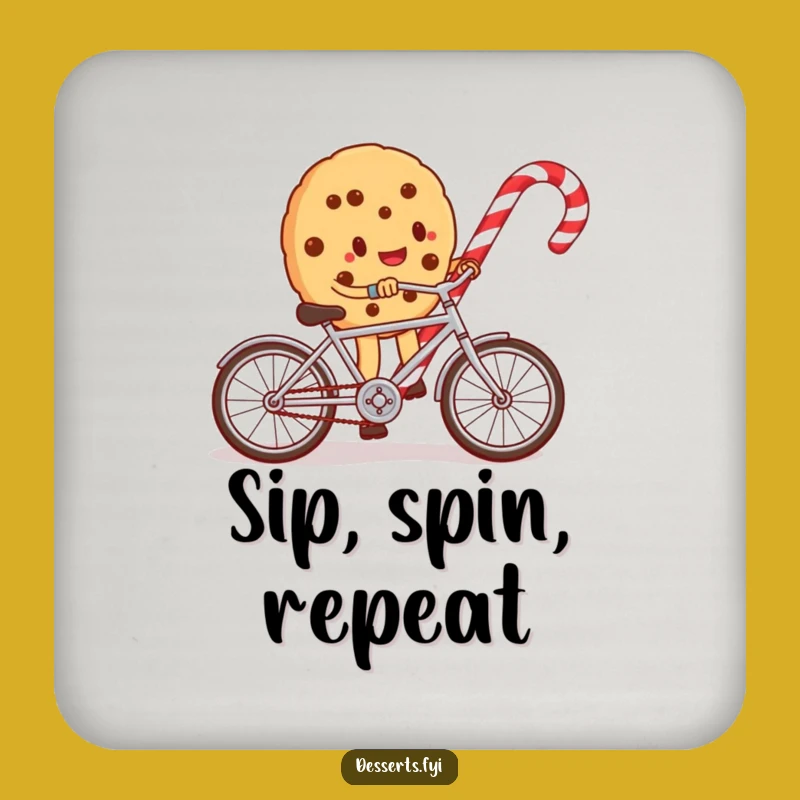 Funny Cookie Cyclist Coaster - Protect Surfaces with Candy Cane Charm, Perfect Funny Gift
