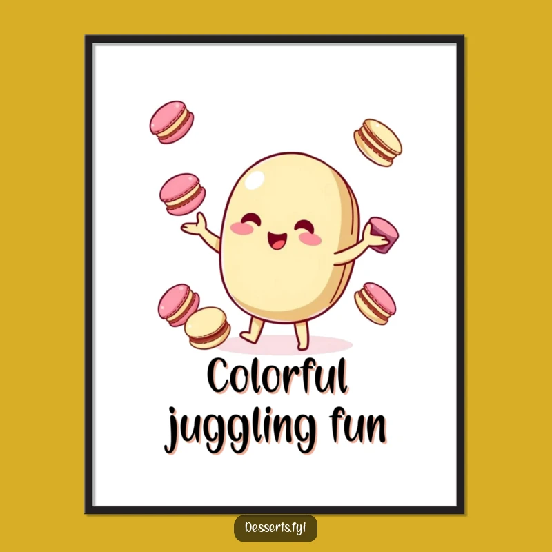 Funny Macaroon Poster: Juggling Character Art for Sweet Walls