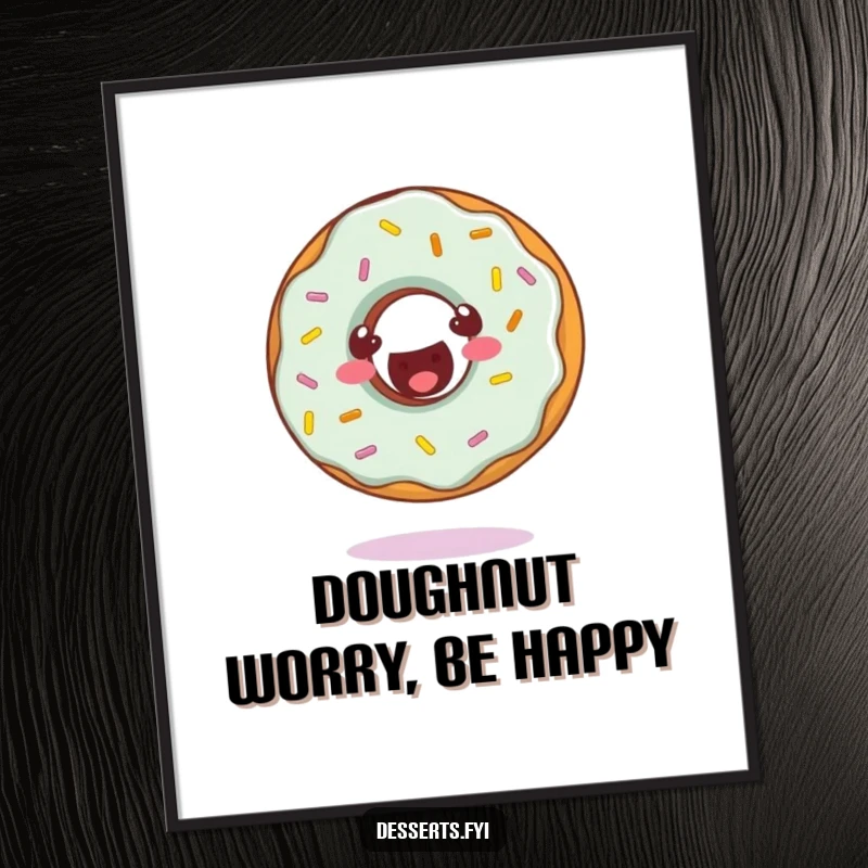 Funny poster featuring a cheerful donut character with sprinkles mid-somersault, adding vibrant energy and humor.