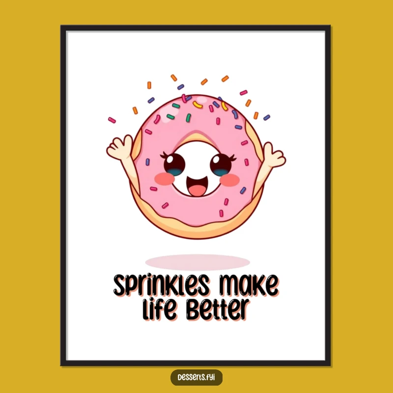 Funny Cheerful Donut Poster: Vibrant Sprinkle Toss Art - Ideal Funny Gift