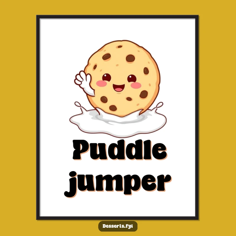 Funny Cookie Wave Poster: Happy Character Milk Puddle Art for Humorous Decor