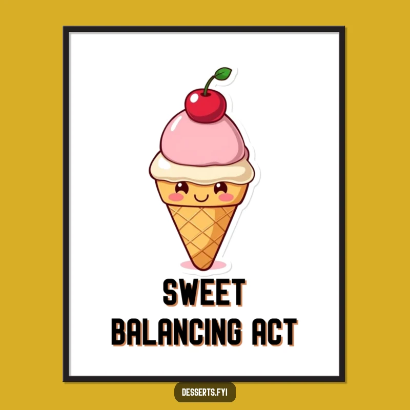 Funny Ice Cream Poster: Smiling Cone Character Art for Sweet Wall Decor