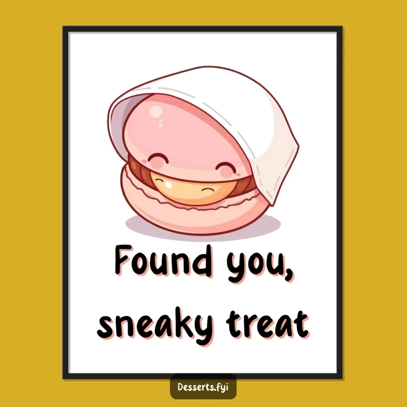 Funny Macaron Art Poster: A Curious Pastry Peek, Delightful Wall Decor, Perfect Funny Gift