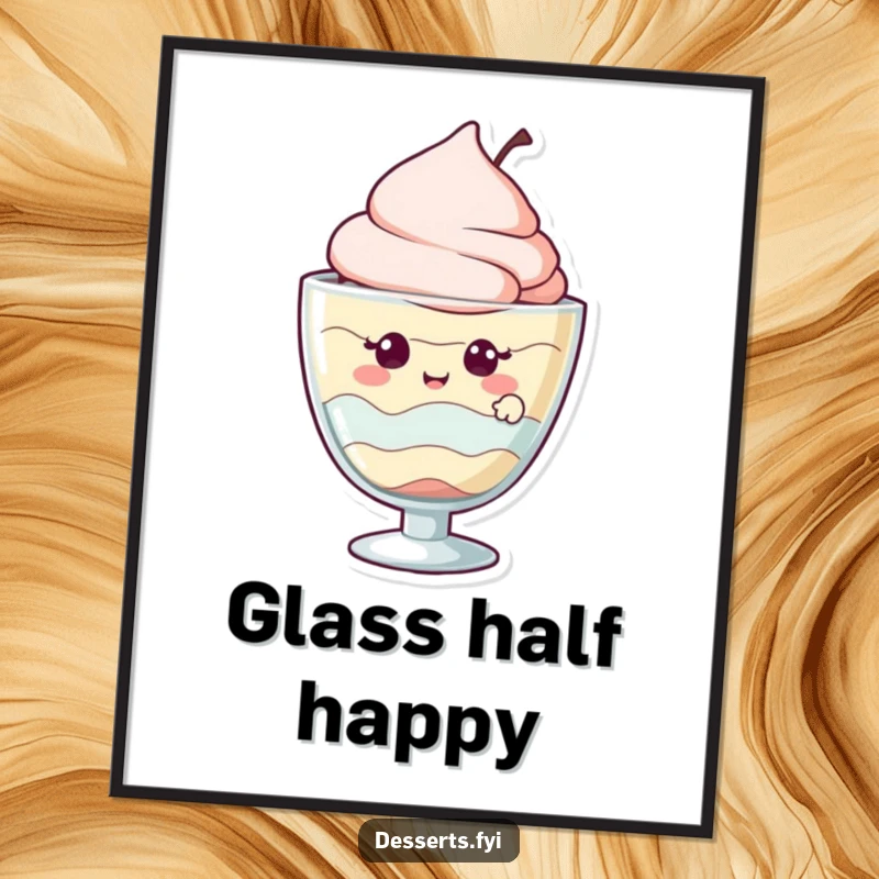 Funny poster of a giggling parfait character peeking out from its glass, bringing sweet joy and delightful humor.