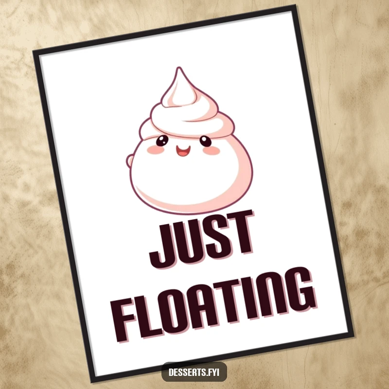 Funny Meringue Cloud Poster featuring a bubbly character happily floating, adding sweet lightness and whimsical humor to wall decor.