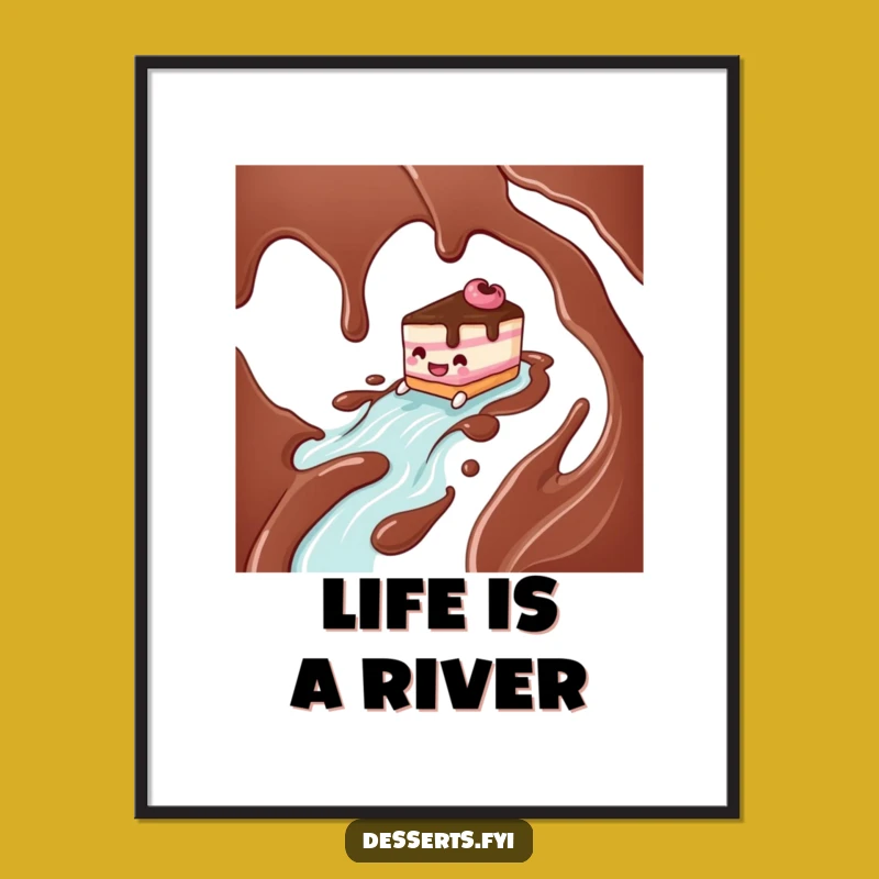 Funny Cake Character Chocolate River Poster - Hilarious Dessert Art Print