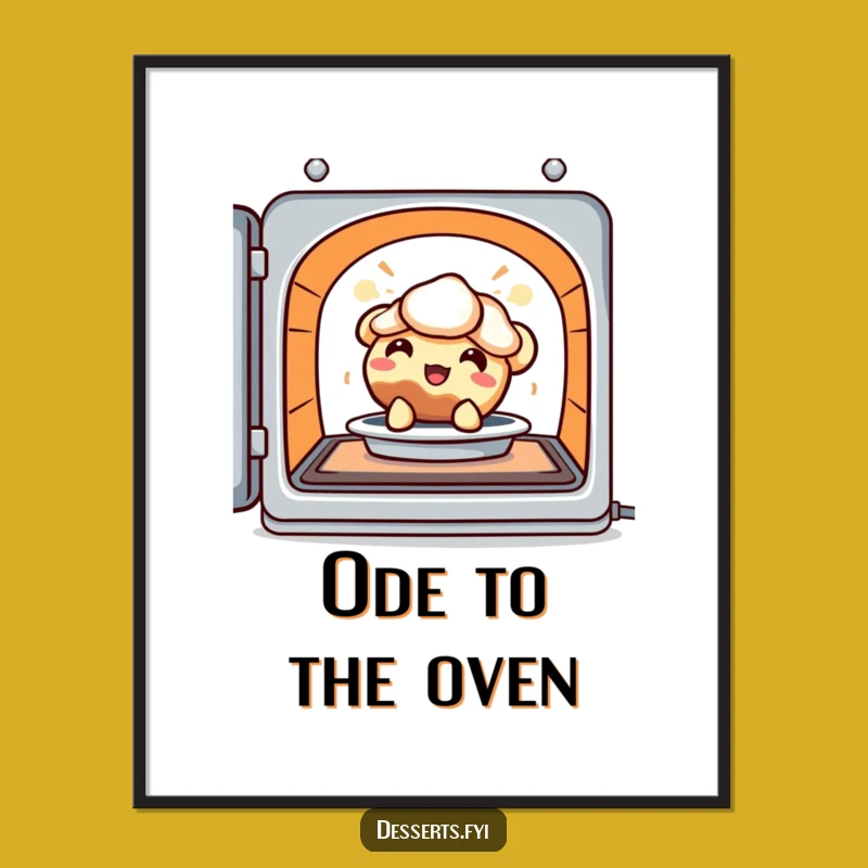Funny Pie Poster: Delighted Character's Oven Art for Cozy Walls