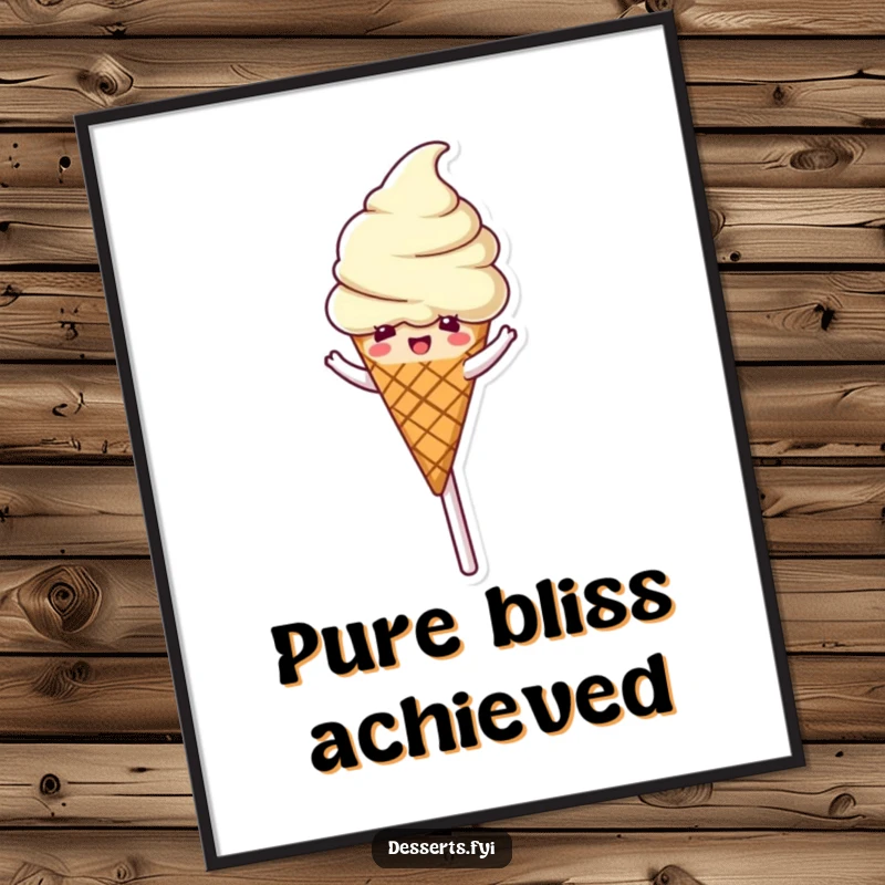 Funny Poster: A delighted ice cream cone spins on a lollipop, bringing sweet, whimsical art.