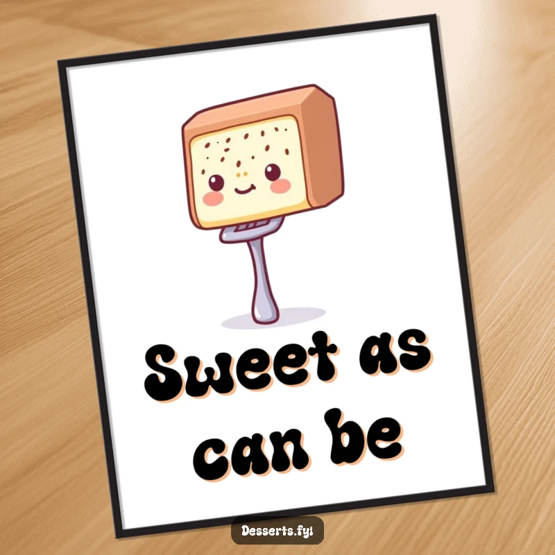 Funny candy bar poster featuring a delighted candy bar balancing a tiny fork, perfect for adding a sweet and humorous touch to decor.