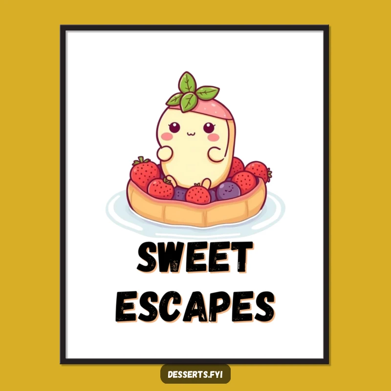 Funny Tart Float Poster - Berry Raft Art Print, Ideal Funny Gift for Decor