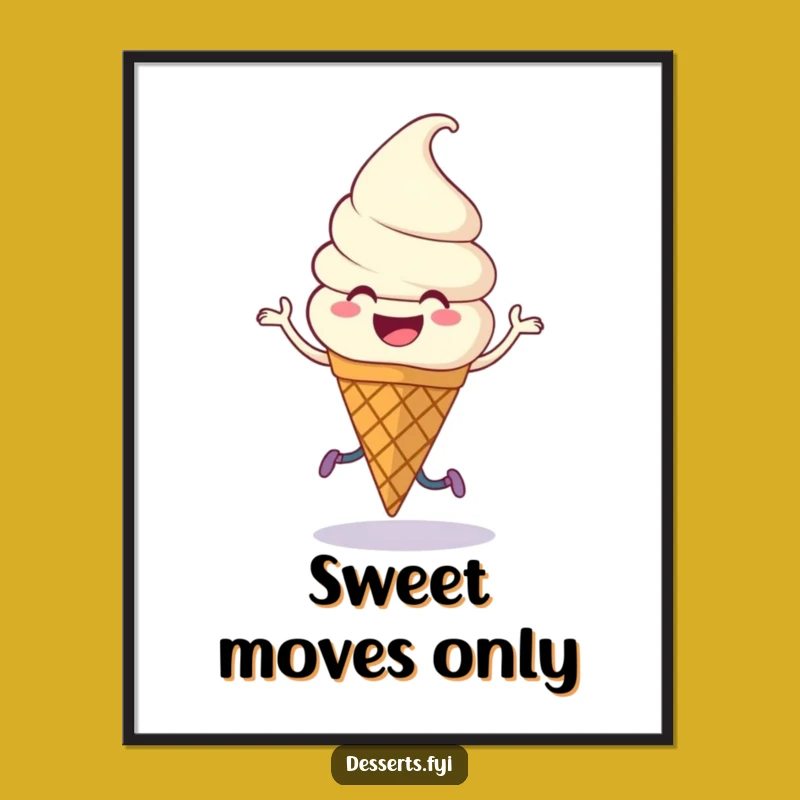 Funny Poster Print: Dancing Ice Cream Cone, Sweet Art for a Joyful Atmosphere