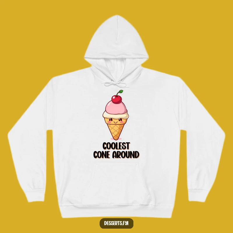 Cozy Funny Hoodie: Smiling Ice Cream Cone Character for Sweet Warmth