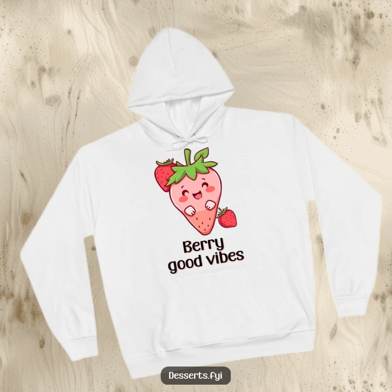Funny hoodie with a happy strawberry character peeking from behind a berry, perfect for cozy and sweet moments.