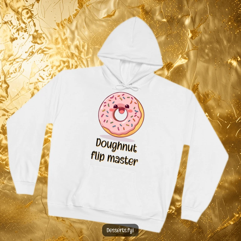 Funny Hoodie: A delighted donut with vibrant sprinkles joyfully doing a somersault, radiating sweet delight.