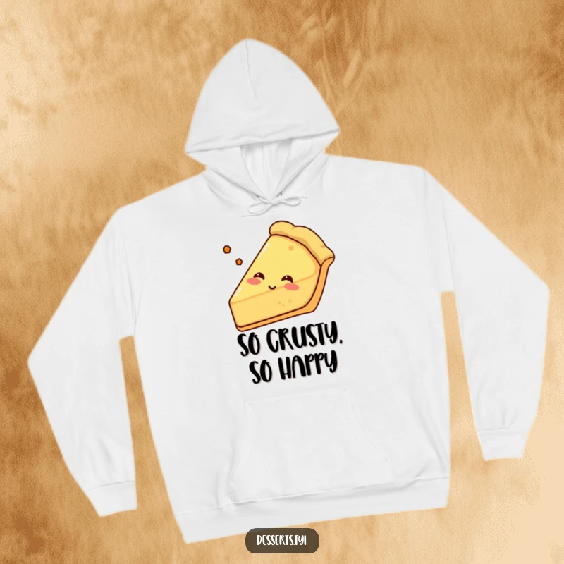 Funny pie hoodie featuring a content pie slice with a delicious crust, sighing happily, offering warmth and delightful dessert-themed humor.