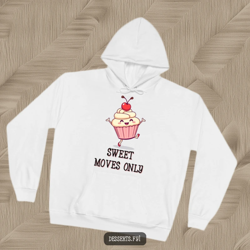Funny hoodie featuring a smiling cupcake with a cherry on top, captured mid-cartwheel in a moment of pure, sweet delight.