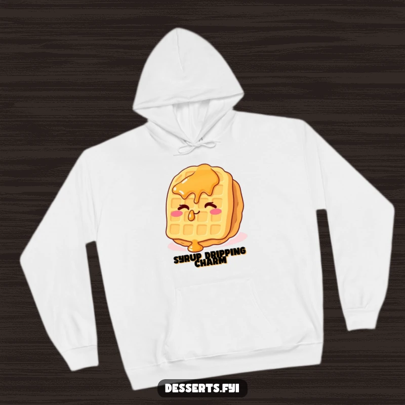 Funny waffle hoodie featuring a whimsical waffle with syrup drops, delivering a cheeky wink, perfect for staying warm and amused.