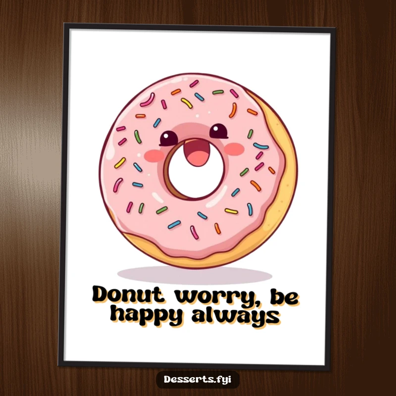 Funny Free Printable Wall Art: Delighted donut with sprinkles does a joyful somersault, creating fun and quirky decor.