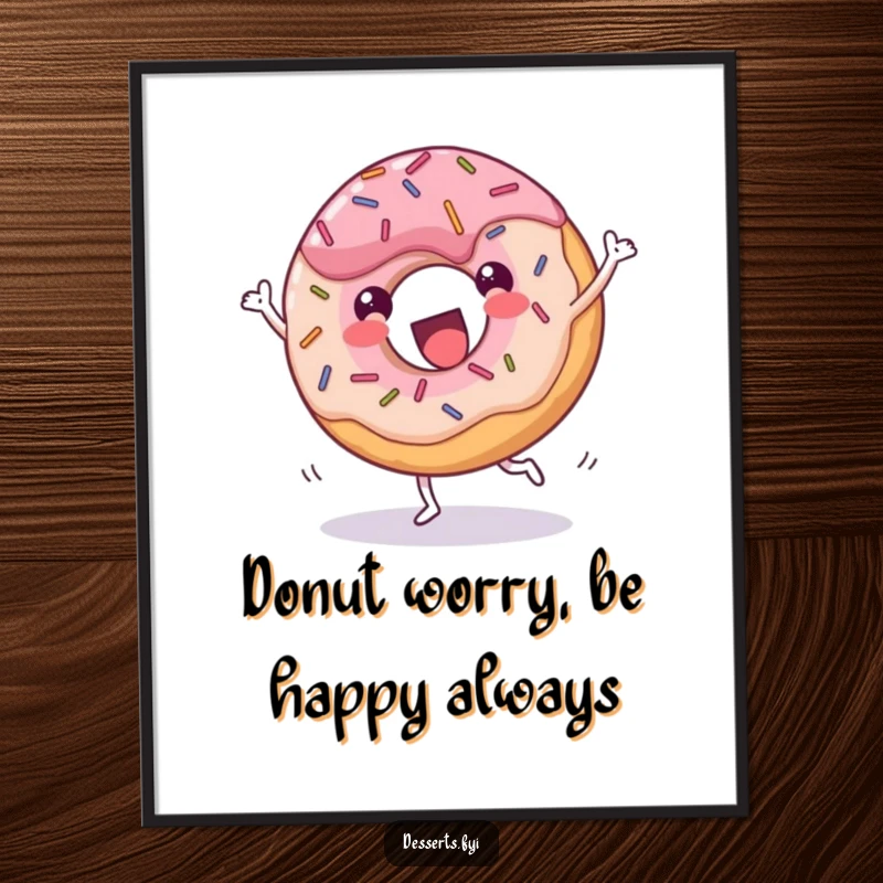 Funny Free Printable Wall Art: Cheerful donut with sprinkles doing a joyful cartwheel, a whimsical and fun piece.