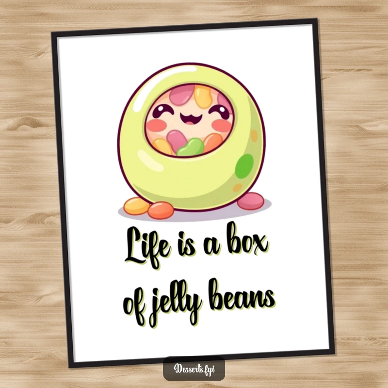 Funny Free Printable Wall Art featuring a happy jelly bean rolling with delight, adding a touch of vibrant joy.