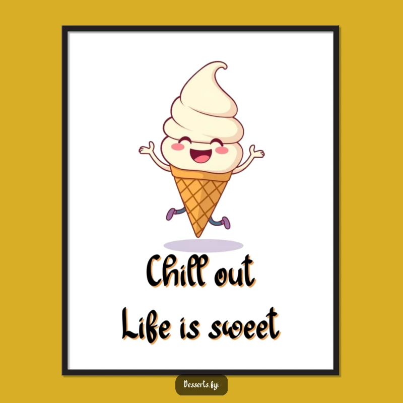 Free Printable Wall Art: Dancing Ice Cream Cone Character, Funny Downloadable Decor