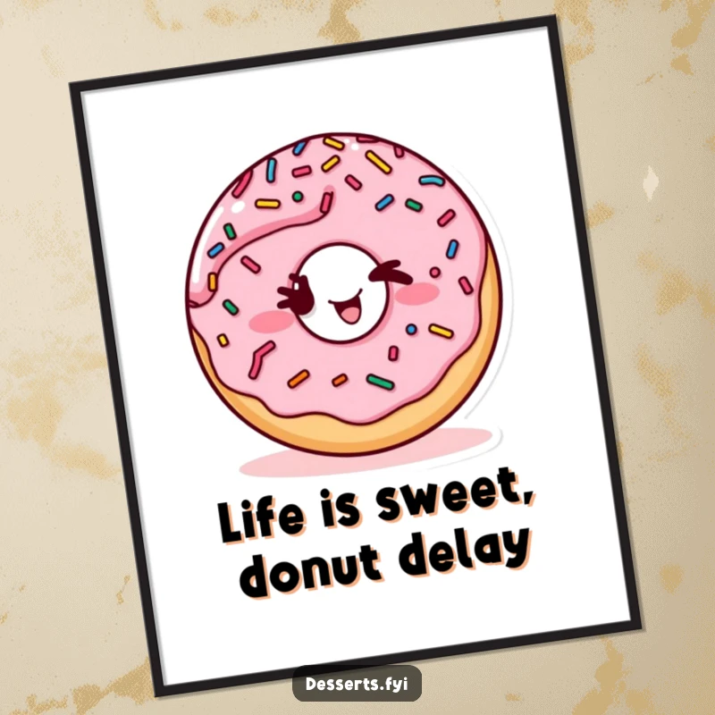 Funny Free Printable Wall Art of a winking donut character with sprinkles, adding playful and sweet humor to home decor.