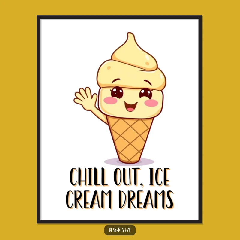 Free Printable Wall Art: Waving Ice Cream Cone Character for a Fun & Cool Decor