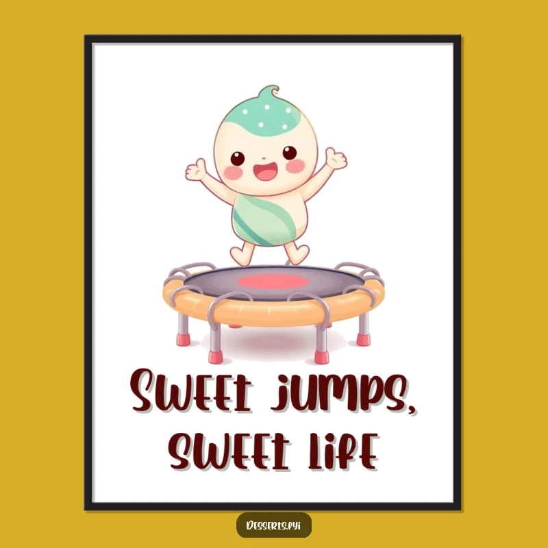 Funny Free Printable Wall Art: Candy Character Bouncing Joyfully on Taffy Trampoline
