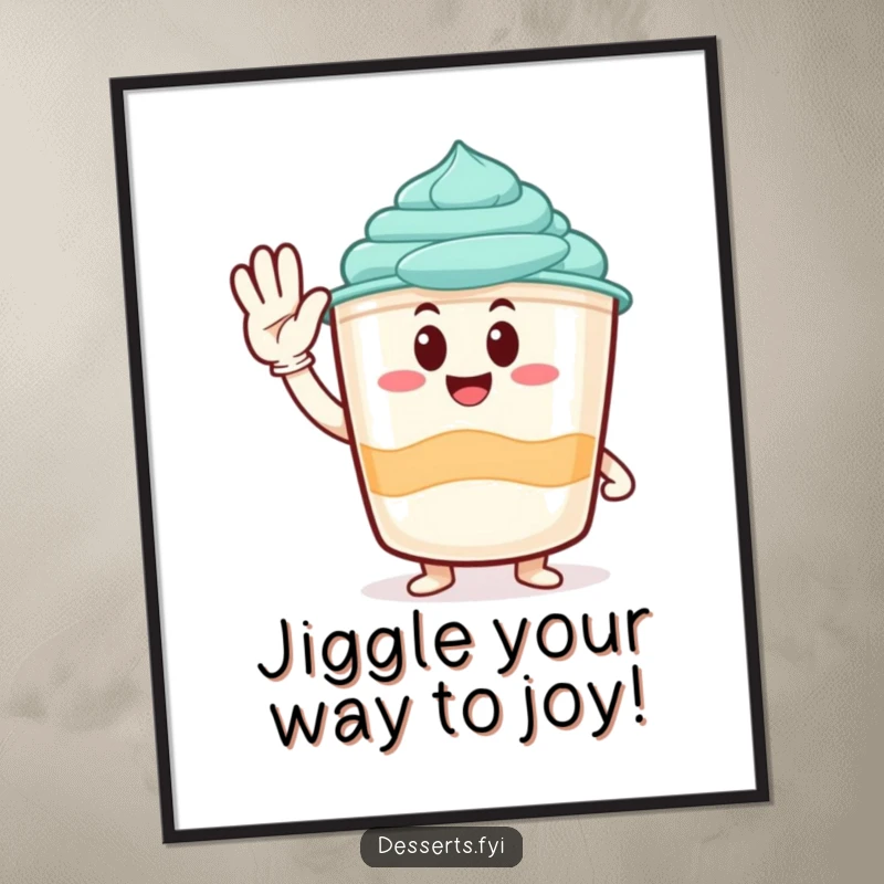 Funny Free Printable Wall Art of a playful pudding cup character giving a cheerful and enthusiastic salute.