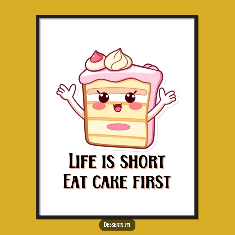 Funny Free Printable Wall Art: Waving Cake Slice Downloadable Decor Gift